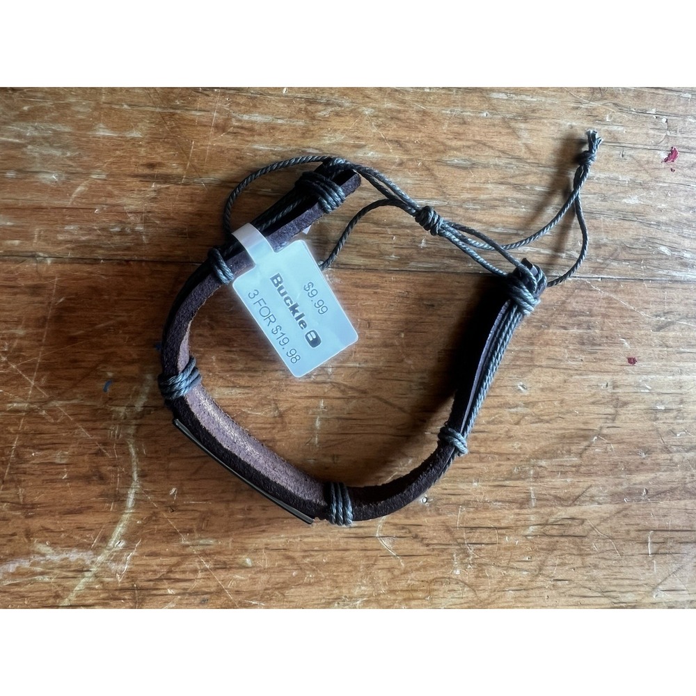 Men's brown leather look bracelet with Cross and Bible verse